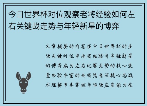 今日世界杯对位观察老将经验如何左右关键战走势与年轻新星的博弈